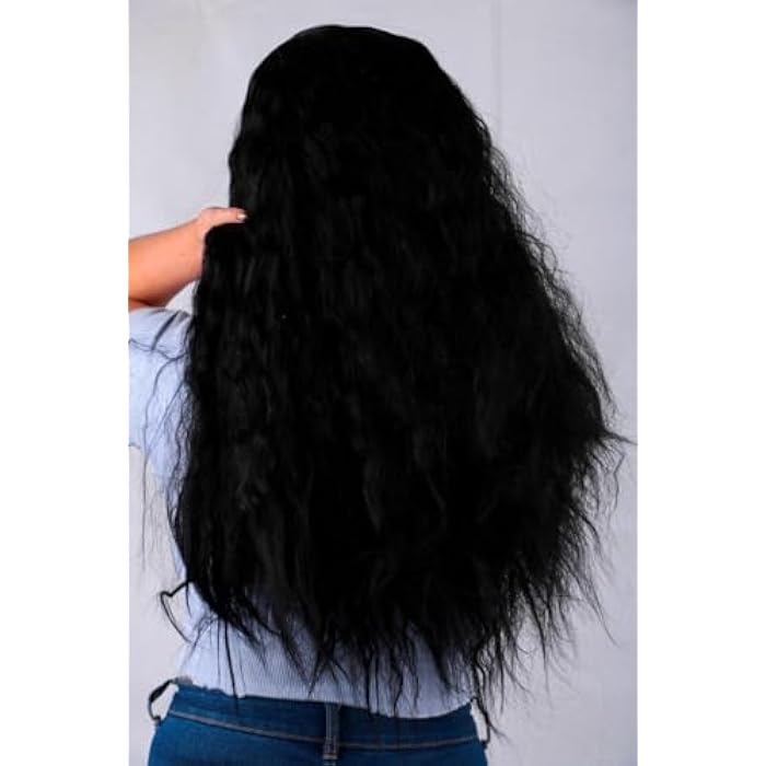 DILLARDS Premium Long Black Wavy Wig, Heat Resistant Synthetic Hair, Extra Length Natural Looking Cosplay Wig for Women, Full Volume Textured Style - Image 3